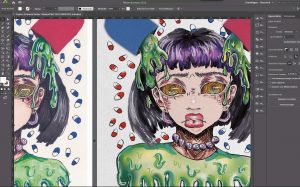 Beispielbild des Adobe Illustrator Kurses. Gemalte Frau mit bunten Farben.